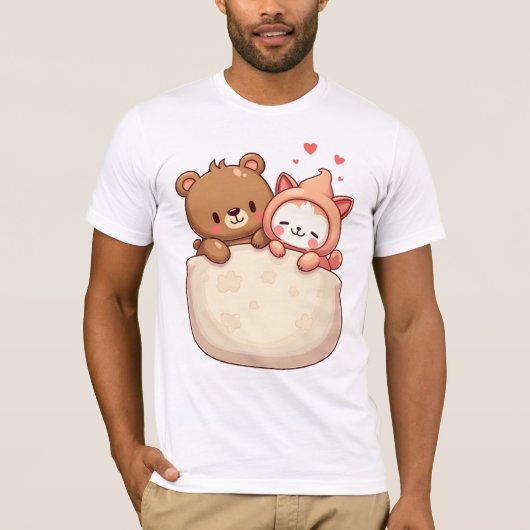Bär und Katze Kawaii T-Shirt (Vorderseite)
