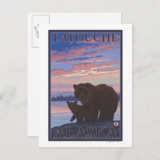 Bär und Keule - Latouche, Alaska Postkarte (Vorne/Hinten)