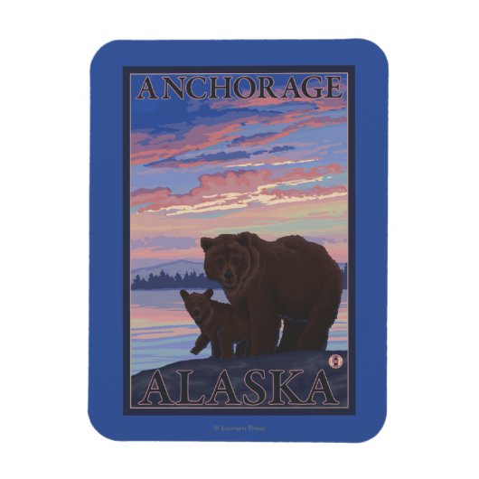 Bär und Krug - Ankerplatz, Alaska Magnet (Vertikal)