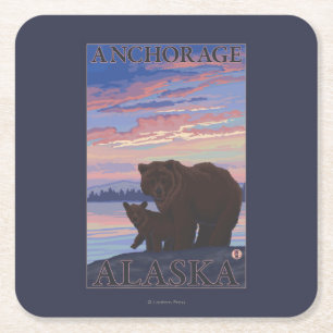 Bär und Krug - Ankerplatz, Alaska Rechteckiger Pappuntersetzer