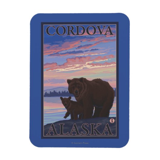 Bär und Rind - Cordova, Alaska Magnet (Vertikal)
