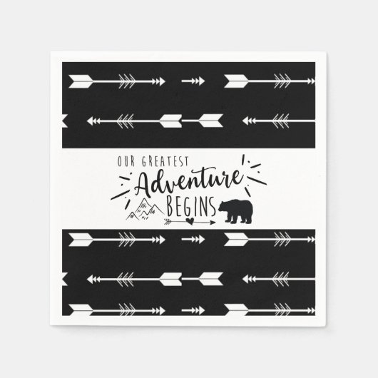 Bär Unser Bester Adventure Black and White Pfeil Serviette (Vorderseite)