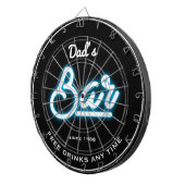 Bar Vaters Name Blue Neon Effect Funny Slogan Dartscheibe (Vorderseite rechts)