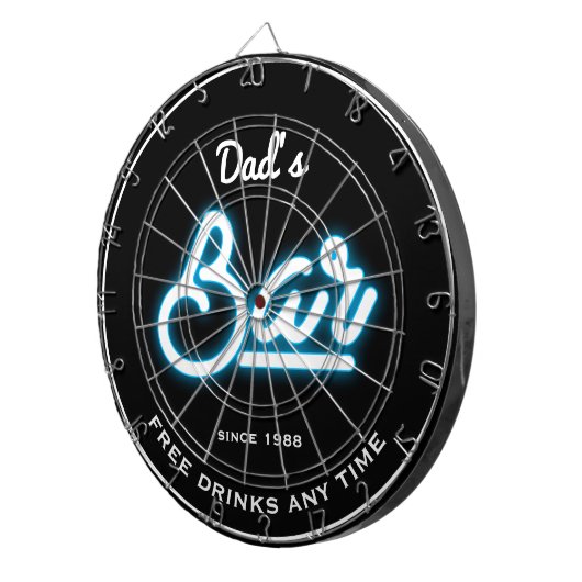 Bar Vaters Name Blue Neon Effect Funny Slogan Dartscheibe (Vorderseite rechts)