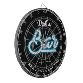Bar Vaters Name Blue Neon Effect Funny Slogan Dartscheibe (Vorderseite Links)