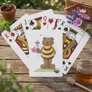 Bär verkleidet als Hummel mit Blumen Spielkarten