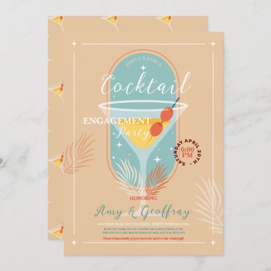 Bar Verlobung Cocktail Party Einladung (Vorne/Hinten)