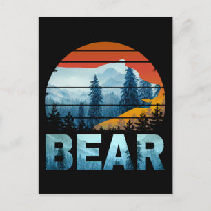 BÄR VINTAGE NATUR WILD WALD SONNENUNTERGANG POSTKARTE