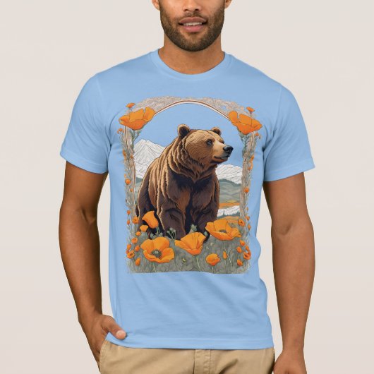 Bär von Kalifornien in Mohnlandschaft T-Shirt (Vorderseite)