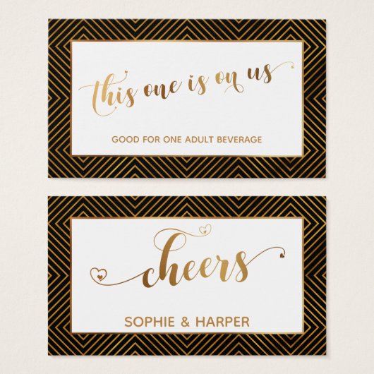 Bar Vouchers, Gold Hearts Script, Diamonds, Black (Vorne & Hinten)