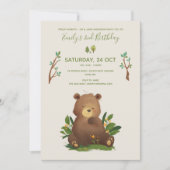 Bär ・ Wald Tiere Rustikal Geburtstag Einladung (Vorderseite)