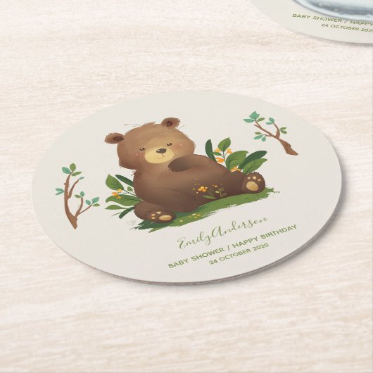 Bär ・ Waldtierart Rustikale Illustration Runder Pappuntersetzer (Angewinkelt)