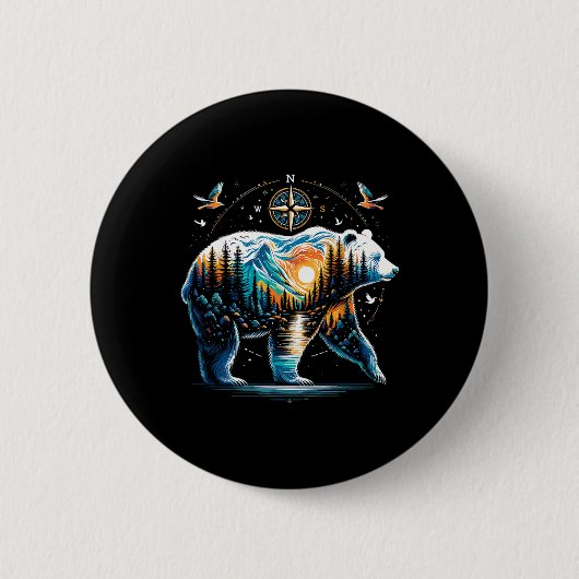 Bär Wandern Grizzly Bär Camping Camper Button (Vorderseite)