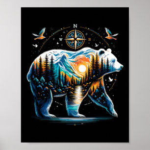 Bär Wandern Grizzly Bär Camping Camper Poster