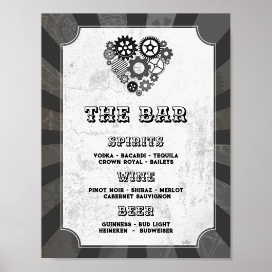 Bar Wedding Steampunk Wedding Hearts Cogs Poster (Vorne)