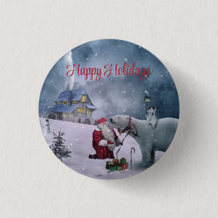 Bär, Weihnachtsmann und Kleines Haus Button