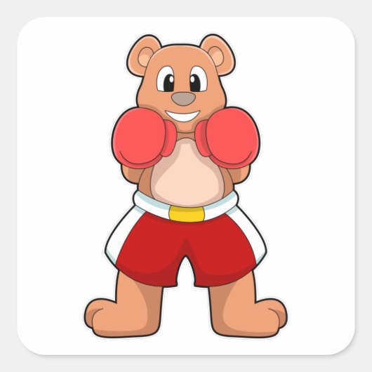 Bär wie Boxer mit Boxhandschuhen Quadratischer Aufkleber (Vorderseite)