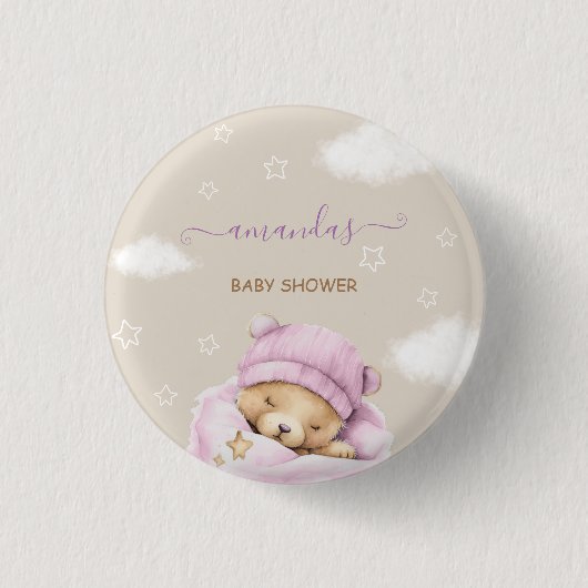 Bär Wolken Baby Mädchen Shower  Button (Vorderseite)