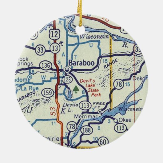 Baraboo WI Vintag Map Keramik Ornament (Hinten)