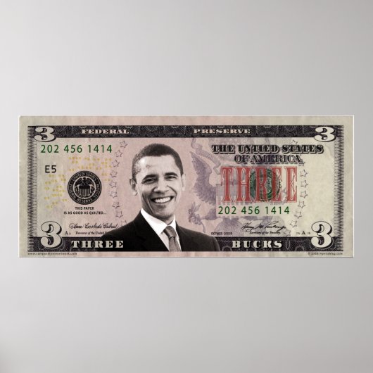 Barack Obama $ 3 Bill Poster (Vorne)