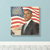 Barack Obama in front of American Flag and Capitol Leinwanddruck (Insitu (Holzboden))