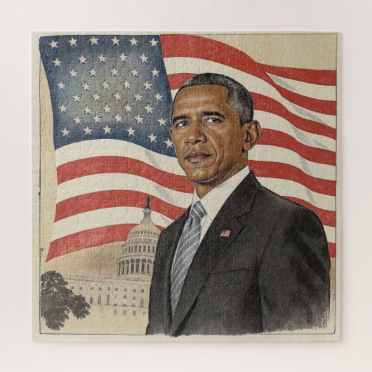 Barack Obama in front of American Flag and Capitol Puzzle (Vertikal)