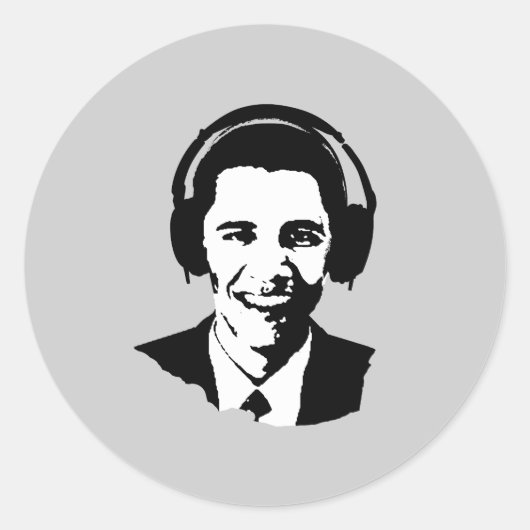 Barack Obama Kopfhörer Runder Aufkleber (Vorderseite)