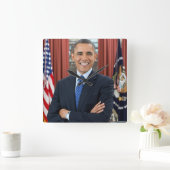 Barack-Obama-Portrait Quadratische Wanduhr (Zuhause)