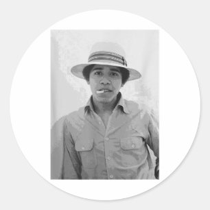 Barack Obama Retro Vintager junger Obama raucht in Runder Aufkleber