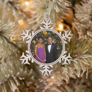 Barack Obama US-Präsident White House Weihnachten Schneeflocken Zinn-Ornament