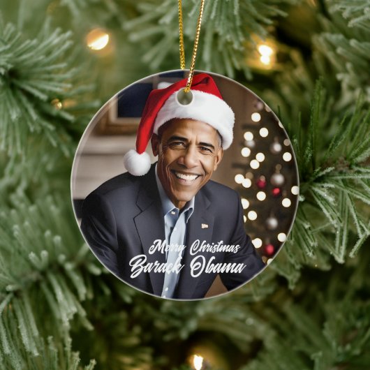 Barack Obama zu Weihnachten in der Weihnachtsmannm Keramik Ornament (Baum)