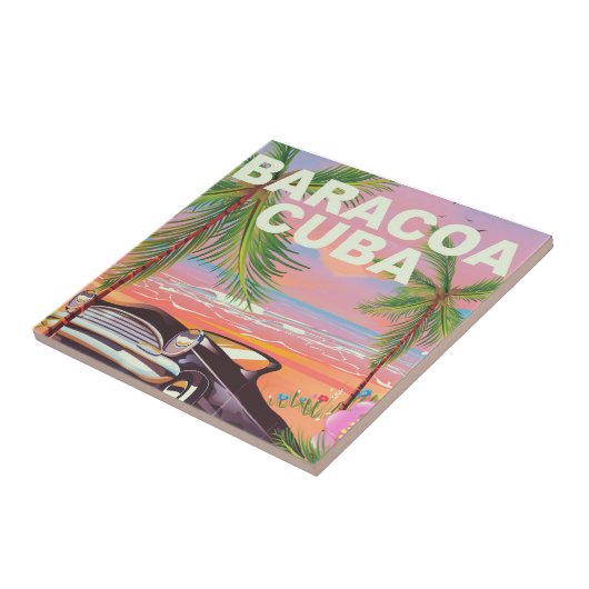 Baracoa Kuba Auto Reiseplakat Fliese (Seite)