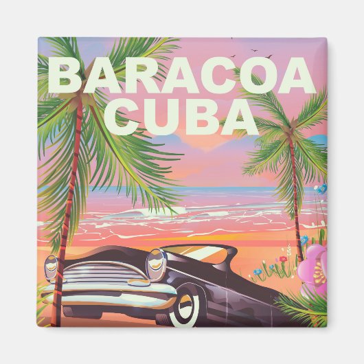Baracoa Kuba Auto Reiseplakat Magnet (Vorne)