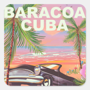Baracoa Kuba Auto Reiseplakat Quadratischer Aufkleber