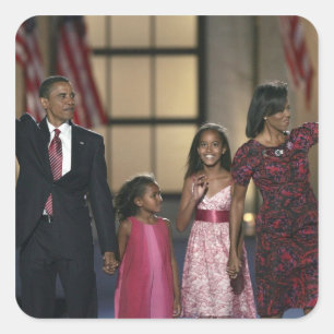 Barak Obama Familie winkt am letzten Abend Quadratischer Aufkleber
