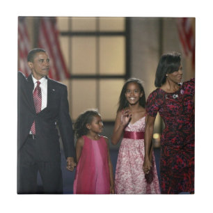 Barak Obama Familie winkt Fliese
