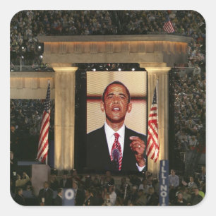 Barak Obama spricht am letzten Abend der Quadratischer Aufkleber