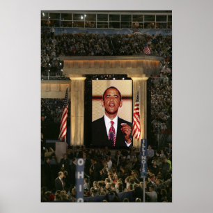 Barak Obama spricht in der letzten Nacht des Poster