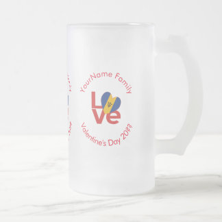 Barbadisches Rot LOVE Flagge Personalisiert Mattglas Bierglas