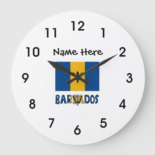 Barbados and Barbadian Flag with Your Name Große Wanduhr (Vorderseite)