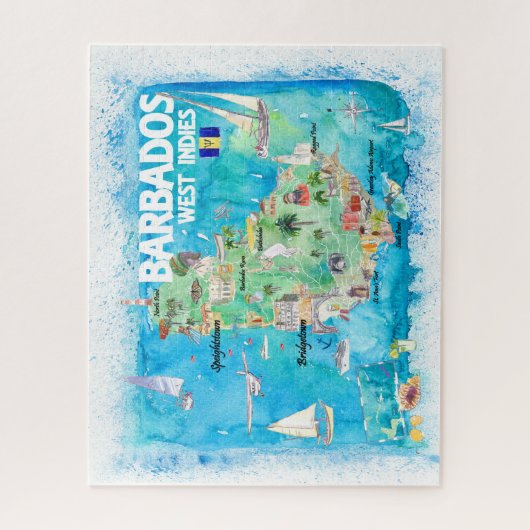 Barbados Antilles Illustrated Caribbean Travel Map Puzzle (Vertikal)