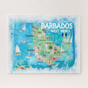 Barbados Antilles Illustrated Caribbean Travel Map Puzzle