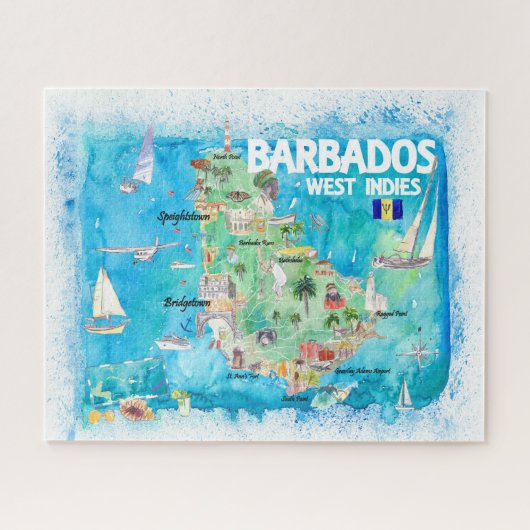 Barbados Antilles Illustrated Caribbean Travel Map Puzzle (Horizontal)