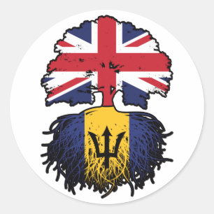 Barbados Barbadian Britisch-UK Tree Roots Flag Runder Aufkleber