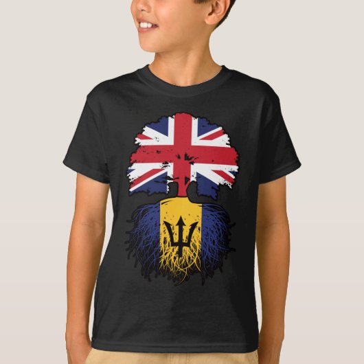 Barbados Barbadian Britisch-UK Tree Roots Flag T-Shirt (Vorderseite)
