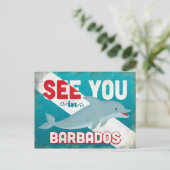 Barbados Dolphin - Retro Vintage Travel Postkarte (Stehend Vorderseite)