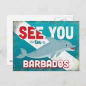 Barbados Dolphin - Retro Vintage Travel Postkarte (Vorne/Hinten)