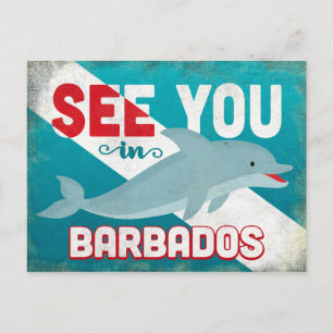 Barbados Dolphin - Retro Vintage Travel Postkarte