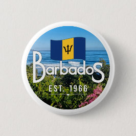 "Barbados Est. 1966" Ost-Küstenansicht mit Flagge Button