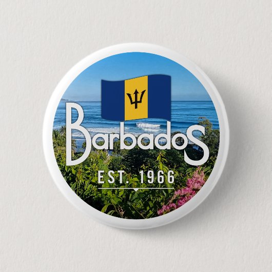 "Barbados Est. 1966" Ost-Küstenansicht mit Flagge Button (Vorderseite)